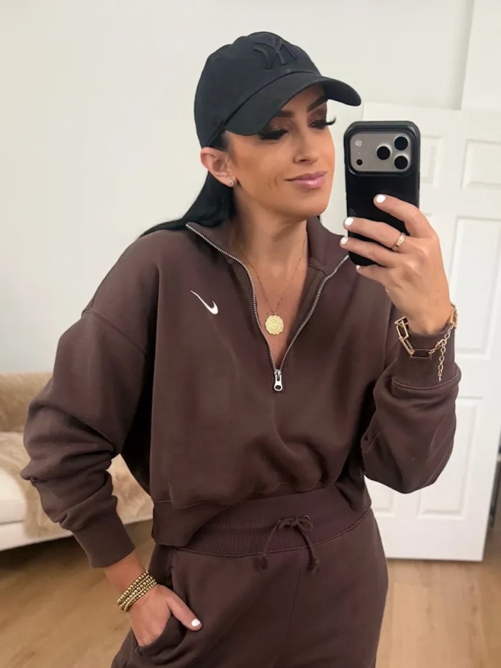 Nike Women's Chocolate Brown Quarter-Zip Pullover Sweatshirt